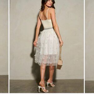 Whimsical Embroidered Midi Tulle Skirt
